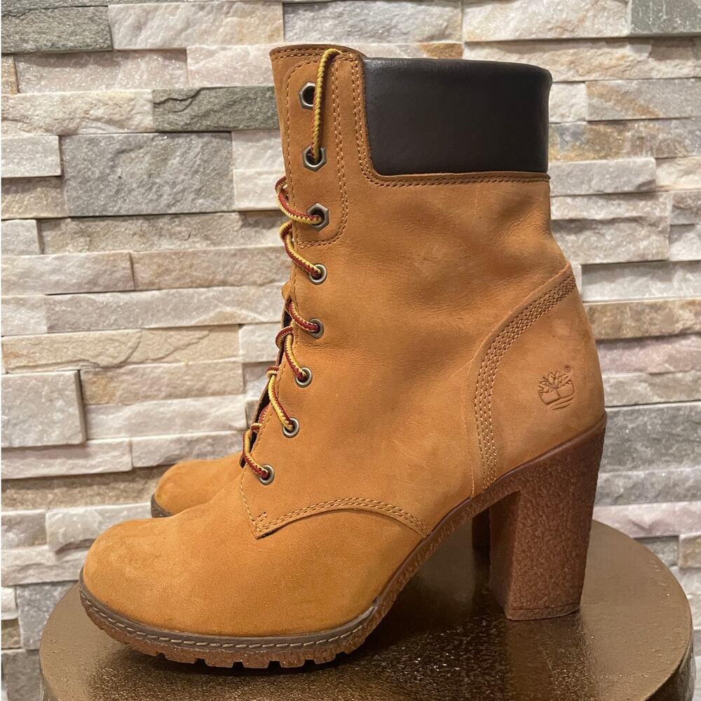 Timberland Lace-Up Heeled Boots | Wheat Nubuck, Stacked Heel, 7 - Picture 7 of 10
